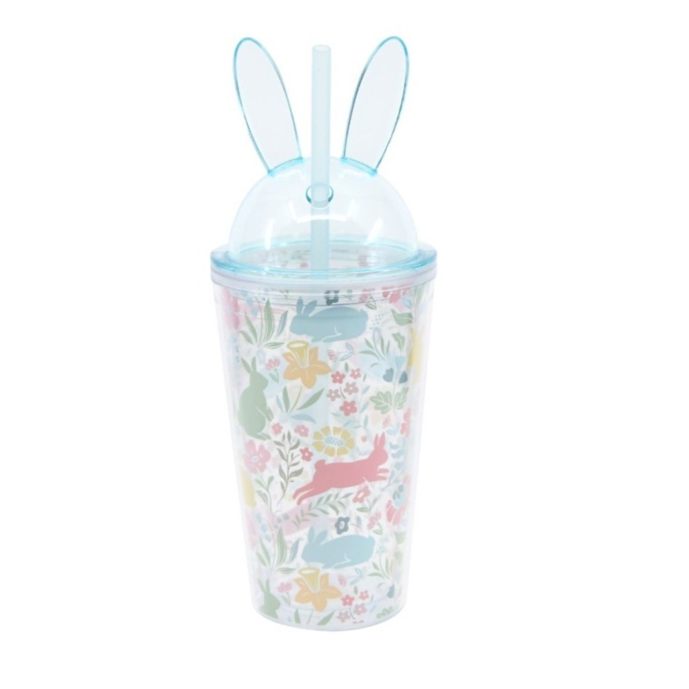Bunny easter tumbler with top and straw blue 17 oz
